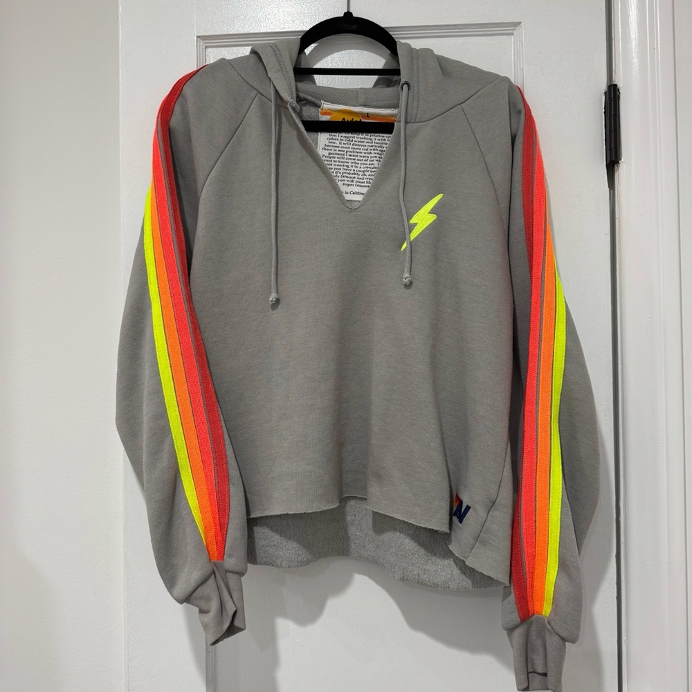 Aviator Nation Gray Hoodie with Neon Stripes